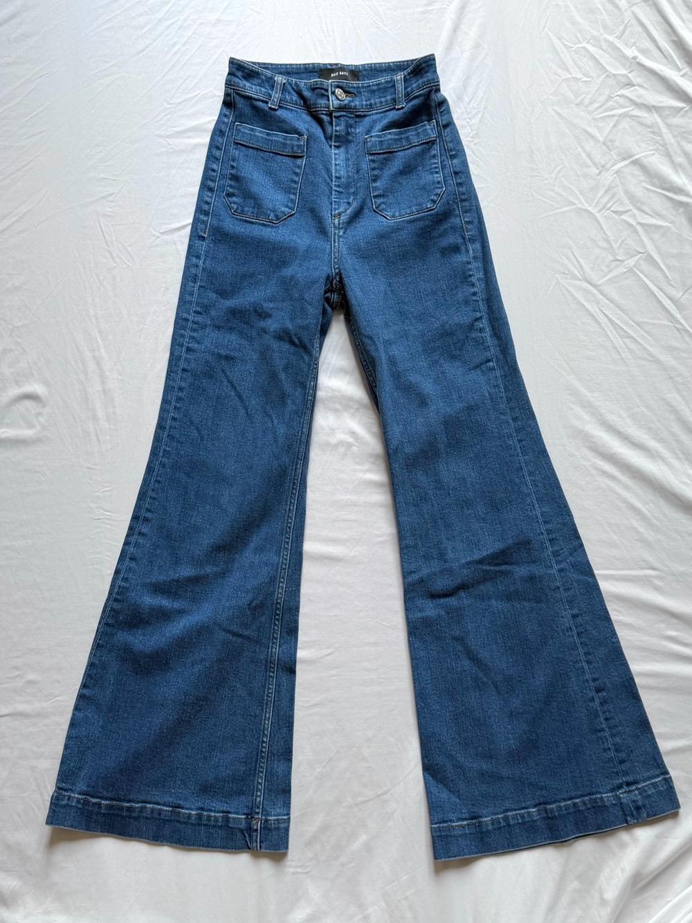 Daze Denim Far Out Patchpocket High Rise Wide Leg Jeans Dark Blue Trouser Sz S